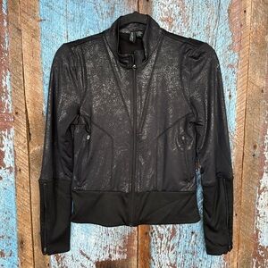 Cynthia Rowley Track Jacket, Black Shimmer, Polyester, Size XS